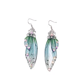 Multicolored Butterfly Wing Hook Earrings Elegant Charming Acrylic Insect Drop Earrings Crystal Dragonfly Wing Earrings for Women - Green