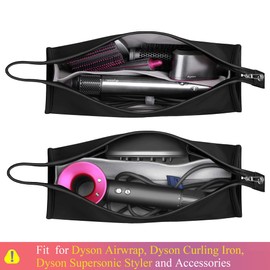 Pu Leather Travel Case Compatible with Dyson Airwrap Styler/Shark Flexstyle, Portable Carrying Case for Dyson Supersonic Hair Dryer, Shockproof Protection Organizer Bag Travel Storage Bag, Black