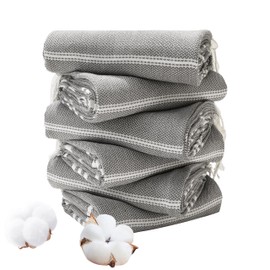 Genovega 6 Packs Oversized Cotton Turkish Beach Towels Set 74"x43" Extra Large Sand Free Quick Dry Absorbent Swim Bath Pool Towel Adult Blanket Travel Essentials Accessories Vacation Grey Stripe
