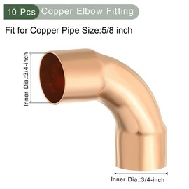 YOKIVE 10 Pcs Elbow Copper Fitting, 90 Degree Copper Pipe Fitting C x C Long Radius Tube Connector, Great for HVAC Refrigeration (5/8" Nominal Size)