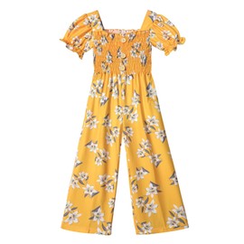 BAVADER Girls Romper Size 8-10 One Piece Girls' Jumpsuits & Rompers Short Sleeve Girl Jumpsuit Ruffle Rompers for Girl Smocked Casual Jumpsuit Clothes Flower Print