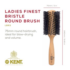 Kent LBR3 Finest Hair Brushes for Women Blow Dry Brush Made of Beechwood - Spiral Radial Boar Bristle Hairbrush for Long and Thick Hair - Royal Salon Style Straightening Pure Wood Brush