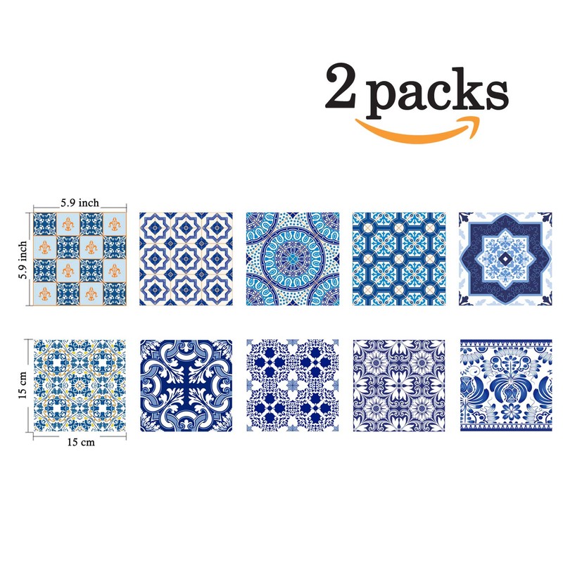 Poromoro Spanish Portuguese Azulejo Style Backsplash Peel and Stick Tile