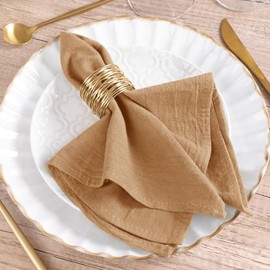 MLMW Caramel Cotton Linen Napkins Set of 6 Soft Dinner Napkins Cloth 17"×17" Bulk Rustic Table Napkins for Fall Thanksgiving Christmas Wedding Party Table Decoration