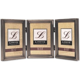 Lawrence Frames 11535T Antique Pewter Hinged Triple 3x5 Picture Frame - Beaded Edge Design