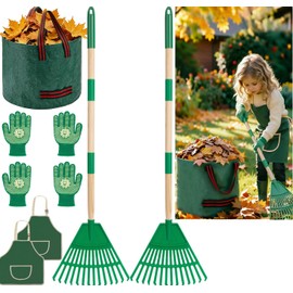 HLWDFLZ 7Pcs Kid Adjustable Garden Leaf Rake Set, with 13.2 Gallon Leaf Bag