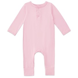 Exemaba Baby Sleepsuits Bamboo Viscose Toddler Footless Pyjamas Infant 2-way Zipper Long Sleeve Romper with Mitten Cuffs(Pink, 6-12 Months)
