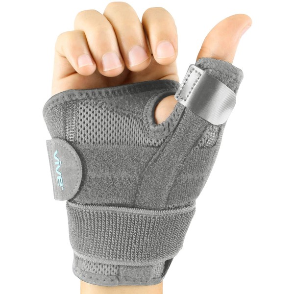 Vive Arthritis Thumb Splint - Thumb Spica Support Brace for Pain, Sprains, Strains, Arthritis, Carpal Tunnel & Trigger Thumb Immobilizer - Wrist Strap - Left or Right Hand (Gray)