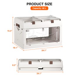 HYBRIDEAS Closet Organizer and Storage Box, Large Essential Collapsible Plastic Car Trunk Container with Clear Lids and Doors, Open Front Multifunctional Bin for Bedroom, Dorm Room, Craft 80 L