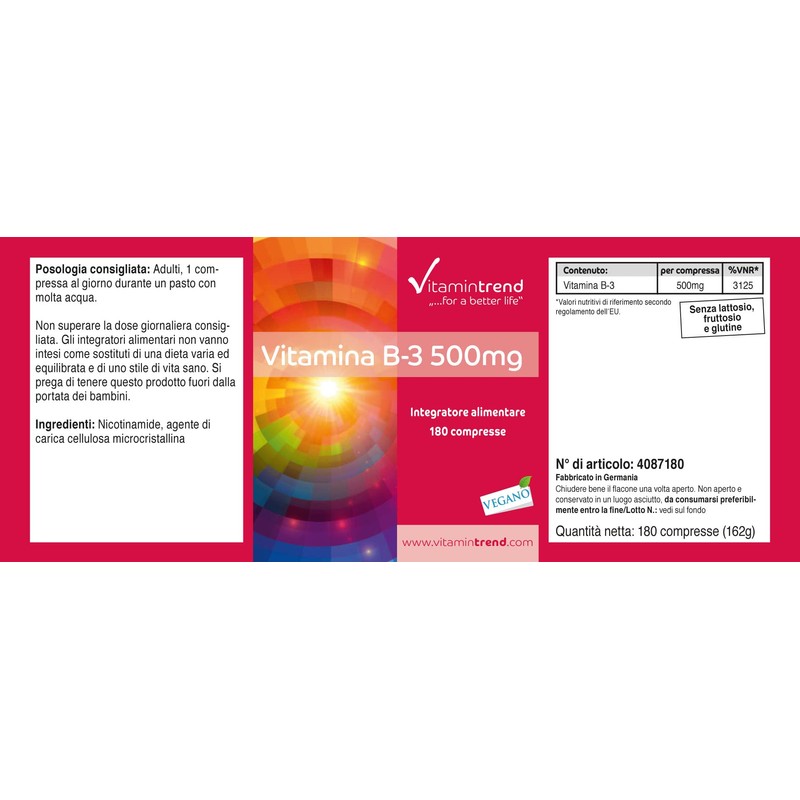 Vitamin B3 High Dose - 500 mg per Tablet -