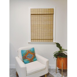 TJ Global Cordless Bamboo Window Blind Sun Shade, Light Filtering Roman Shades (Natural Bamboo, W30 X L64)