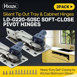 Hxszk LD-0220-50SC Soft-Close Pivot Hinges 2-Pack, Silent Tip Out Tray & Cabinet Hinges, Heavy-Duty Self-Closing for Kitchen/Bathroom (Silver)