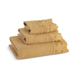 Zahari Home 3 Piece Laced Towel Set - Stylish Soft Plush Cotton Towels with Hand Towel & Washcloth - Highly Absorbent Towels for Bathroom, Gym, Hotel & Spa (Macramee Gold)