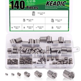 Keadic 140 Pieces Wire Thread Inserts Steel Sheath Helicoil Type Screw Repair Sleeve Assortment Kit Metric Stainless Steel M3 M4 M5 M6 M8 M10 M12 for Automotive Repair, Plastic Box Included