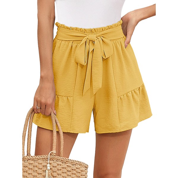 Heymoments Wide Leg shorts Women's Pants Lightweiht Waisted Adjustable Tie