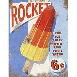 Vintage Retro Rocket Ice Cream Lolly Advertising inspired Man Cave Bar Novelty Gift Aluminium Metal Tin Wall Décor Sign