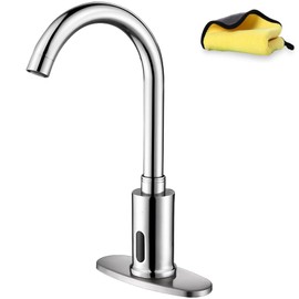 Motion Sensor Sink Faucet, DELCO's Factory Automatic Touchless Bathroom Sink Faucets 1 or 3 Hole, Restroom High Faucet Hot Cold Temperature Hands-Free Toilet Commercial Faucet ADdormorn