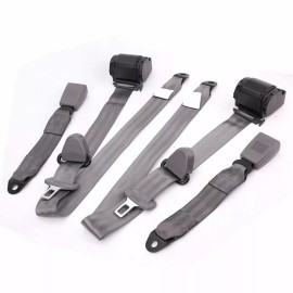 C-HORSE 2 Retractable 3 Point Safety Gray Seat Belt Straps Vehicle Adjustable Belt Kit
