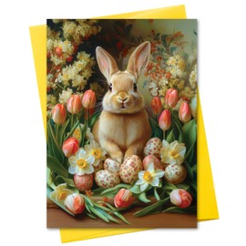 CATNEVERLAND Easter Bunny Greeting Card – 5x7” Card with Floral Eggs & Spring Flowers, Yellow Envelope, Blank Inside, Made in USA by Pet-Friendly Small Business