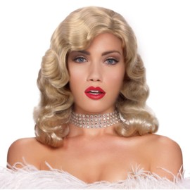 MEDISIFA Blonde 1920s Wig for Women Gatsby Middle Long Finger Wave Party Wig Side Part Synthetic Full Vintage Wigs for Womens Lady Cosplay Costume Fancy Dress 1920 Flapper Wig