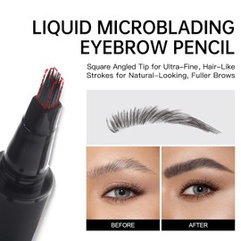 Liquid Microblading Eyebrow Pencils for Women – Waterproof, Quick-Drying Brow-Fection Pen with Angled Square Tip for Hair-Like Strokes, Long-Lasting & Multi-Use for Eyebrows, Hairline & Beard(04Black)