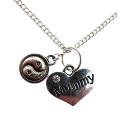 Silver Plated Necklace Mummy Love Heart Gem Charm Yin Yang