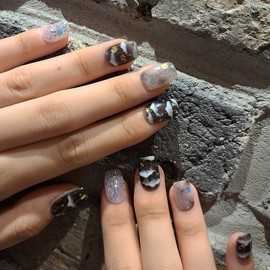 Fluffy cloud glitter handmade nail tip - Midi Ballet / 몽글몽글 구름글리터 수제네일팁 - 미디발레