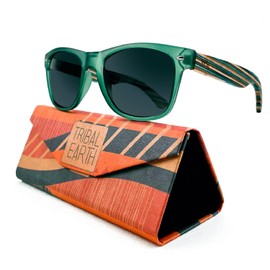TRIBAL EARTH Wood Sunglasses Polarised for Men and Women with UV Protection | Polarised Lens | Dark Green | Foldable Carry Case | Sport | Driving | Fishing | Golf