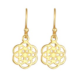 Golden Women's Earrings Symbol Flower of Life Earrings with Energy Symbol Flower of Life Drop Earrings in Boho Style Gold-Plated 925 Sterling Silver Flower Ornament for Women and Girls, Sterling