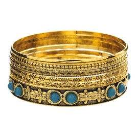 RINTOLER 6Pcs Retro Gold Bangle Bracelets Set for Women - Multi Layer Stackable Textured Bracelets Indian Bangles Boho Jewelry Set (C-6PC-Retro Gold)