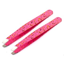 AAProTools Slant Tweezers, Stainless Steel Precision Tweezers for Ingrown Hair, Eyebrow and Hair Remover 2 Pieces (Pink & Black)