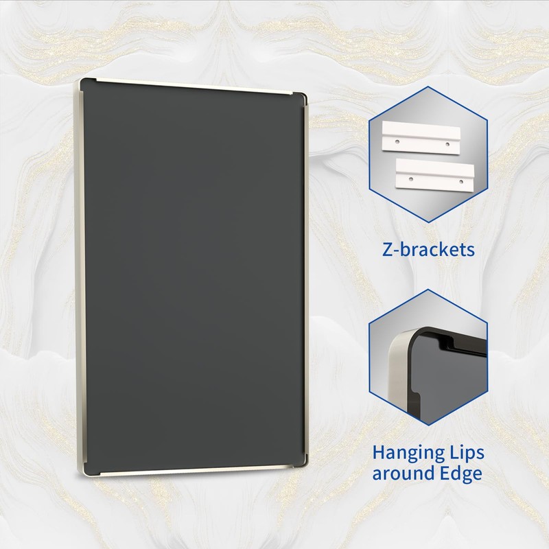 WEER 20X30 Inch Brushed Nickel Bathroom Mirror, Brushed Silver Metal