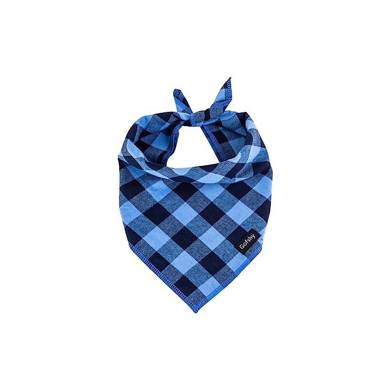 Pañuelo para perro grande, color azul, negro, estampado a cuadros,