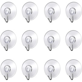 ALLBASA Wall Hooks Suction Cup Small Plastic Suction Cup Round Hook Bathroom Kitchen Hooks Suction Cups (12)