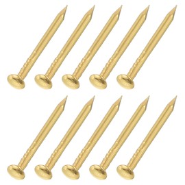 uxcell 200Pcs Small Hardware Nails, 1 x 14mm Carbon Steel Round Head Nail Common Finishing Nail for Household Woodworking Picture Hanging DIY Projects, Gold