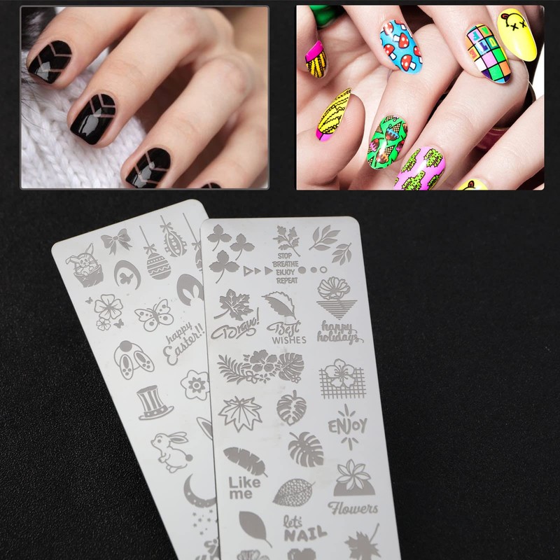 13 Pieces Nail Art Punch Plates with Scraper Leaves Flowers