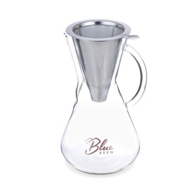 Blue Brew BB1011 Pour Over Brewer - Coffee Maker Carafe w/Permanent Filter - 15oz