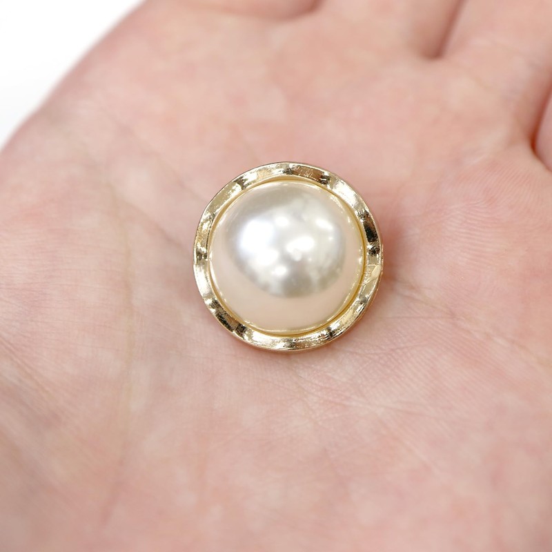 Pearl Button Decoration, Wave Shape, Gold, White, White Pearl Buttons,