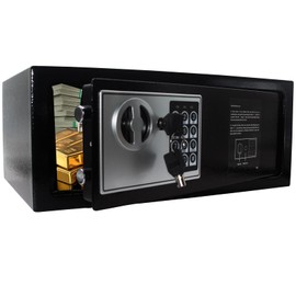Yuanshikj Electronic Keypad And Key Security Safe Lock Box Steel Digital Deposit for Home Office Hotel Business Cash Jewelry Storage (BLACK, 0.6 CF)