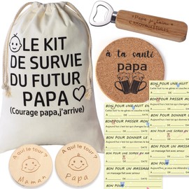 Father To Be Survival Kit - Dad To Be Bag with Decision Tag, Good For, Bottle Opener - Pregnancy Announcement - Birth Gift - Fill Bag