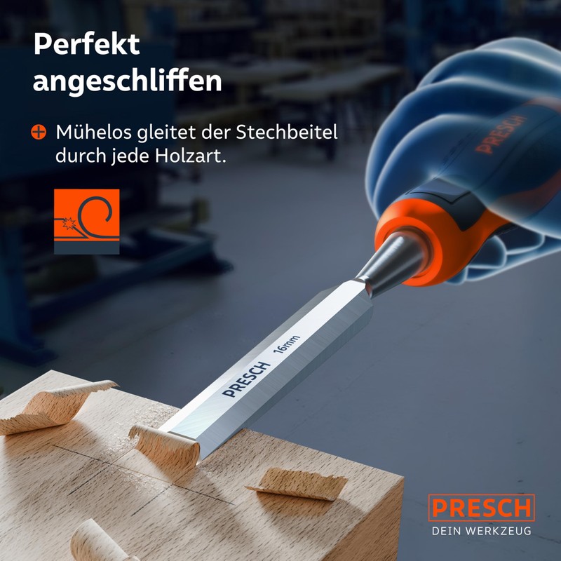 Presch 16 mm Professional Chisel with 25° Wedge Angle, Perfectly