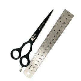 Cynamed 6.5" Premium Black Hair Cutting Scissors W/ Tension Knob + Screw-On Finger Rest