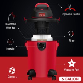 Shop-Vac 6 Gallon 3.0 Peak HP Wet Dry Vacuum, 3 in 1 Function Heavy-Duty Shop Vacuum with Filters, Attachments, Ideal for Home, Jobsite, Garage, Car & Workshop. 5971636