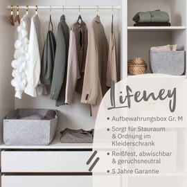 LIFENEY Storage Box Size M - Cupboard Organiser from the Organize Your Closet Series - For Storage Space & Tidy in the Wardrobe - 33 x 33 x 33 cm, Material: Felt, Colour: Grey