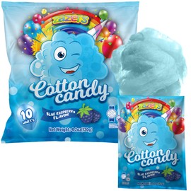 Cotton Candy 10 Pack, 10 Bags each 0.42oz, Blue Raspberry mini cotton candy, blue Individually Wrapped for Parties & Favors, Enjoy Fluffiness of kosher Candy Anytime