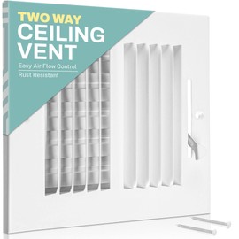 Home Intuition Ceiling Register - Air Vent Covers for Home Ceiling or Wall - 6X6 Inch (Duct Opening) 2-Way White Grille Register Cover with Adjustable Damper for HVAC Heat and Cold Air Conditioner