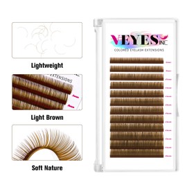 VEYES INC VEYES INC Colored Lash Extensions 03 05 07 15 C/D Curl 8-16mm Mixed Length Tray, Premium Individual Silk Eyelashes, Professional Supplies for Lash Techs (Light Brown 0.07 CC 8-16mm)