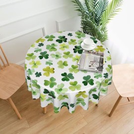 BETGINY St. Patrick's Day Tablecloth 70X70 Inch Round Green Watercolor Shamrock Table Cloth Dust-Proof Wrinkle Resistant Rustic Spring Table Covers for Holiday Party Dining