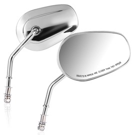 Auto Dynasty Universal Side Mirrors Rear View Rotary Adjustment Handlebar Mount Compatible with Naked Bike, Cruiser (Harley Davidson Style, Chrome)