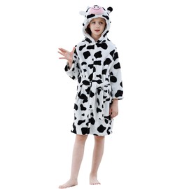 COOKY.D Baby Flannel Pocket Bathrobe Boys and Girls Animal Hooded Fleece Robe Toddlers Kids Soft Santa Clothing,Cow 3-4 Years
